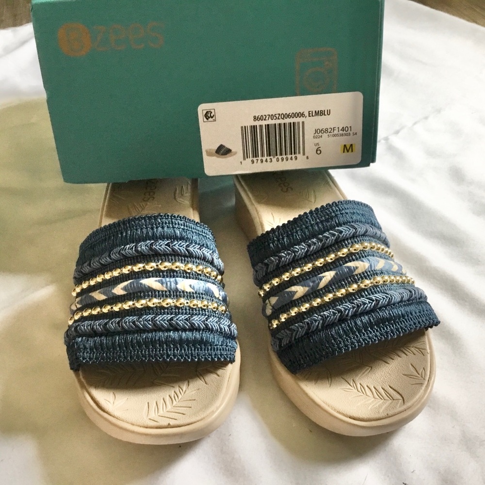 Bzees wedge Blue and Gold Embellished Sandals